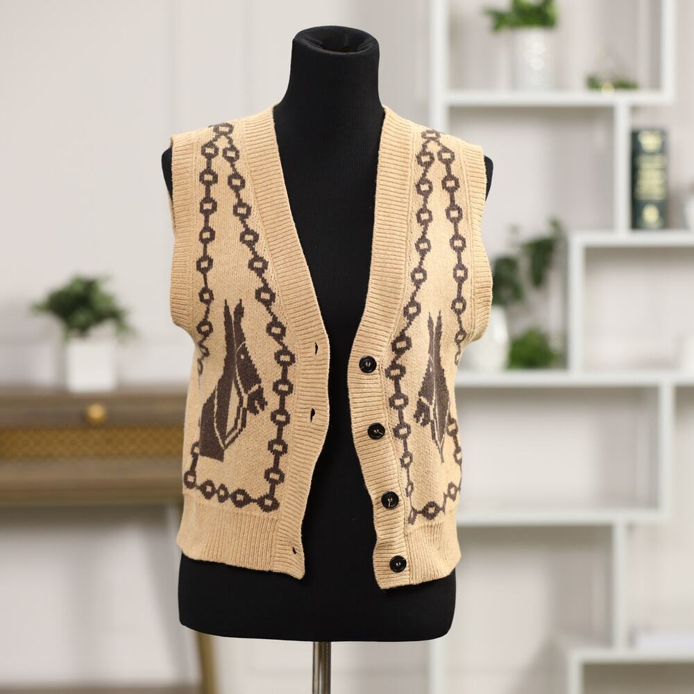 Anthropologie NWT Horse Jacquard Cardigan Vest XS Western Equestrian Boho Chic - Picture 8 of 14